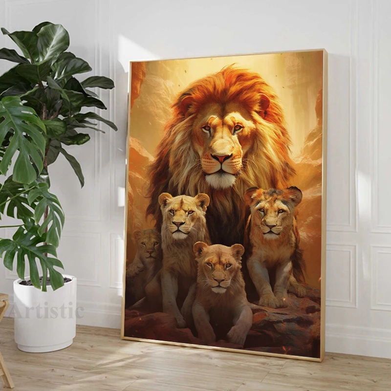 القوة في الوحدة - الأسد الأسرة قماش اللوحة الحيوانات الملصقات يطبع قماش جدار الفن الأسد صور لغرفة المعيشة ديكور المنزل #4
