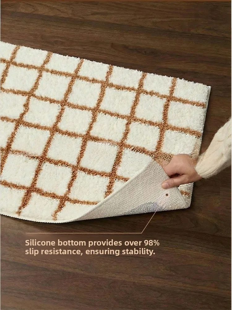 Vintage INS Line Carpet Bathroom Absorbent Foot Pad Toilet Anti-slip Floor Mat Bedroom Cool Bedside Carpet Polyester Fiber Ma...