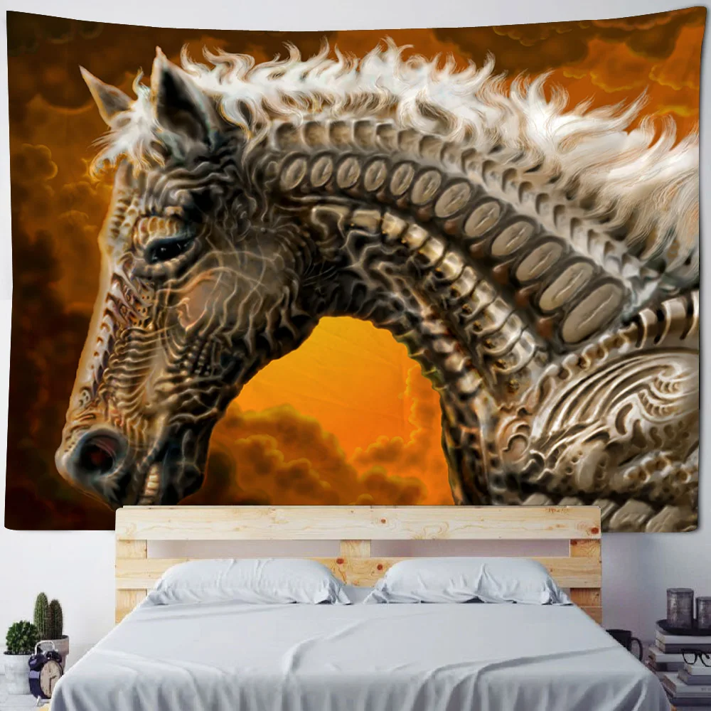 

European style warhorse art tapestry, home wall hanging fabric, studio background fabric, hippie, cartoon room wall decoration