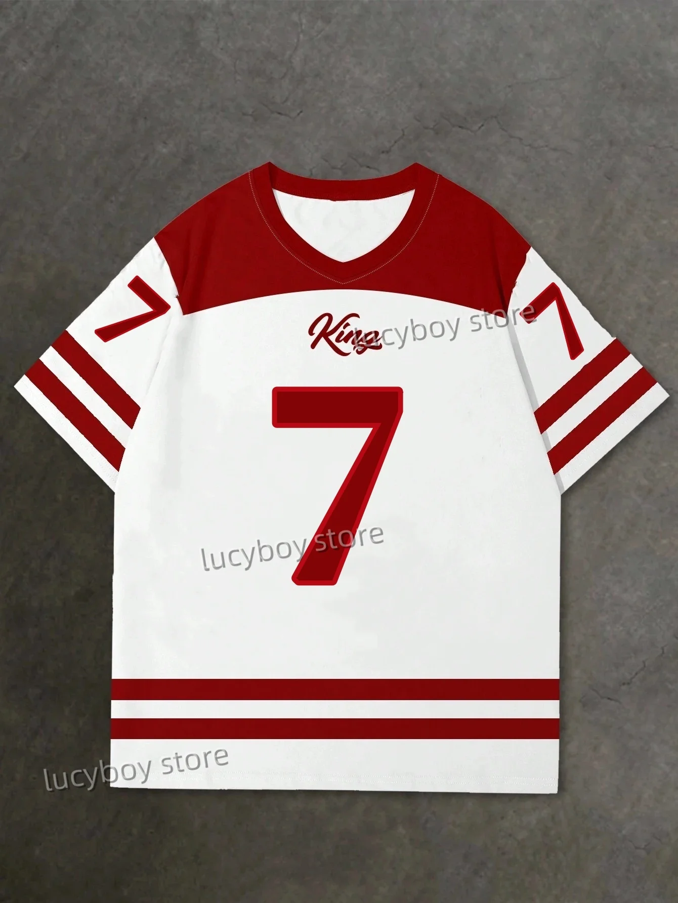 Mens 3D Numbers 7 Printed Short Sleeve T Shirt Man V Neck Sportwear Brooklyn Racing Football Tee Vintage Casual Tops Men Clothes