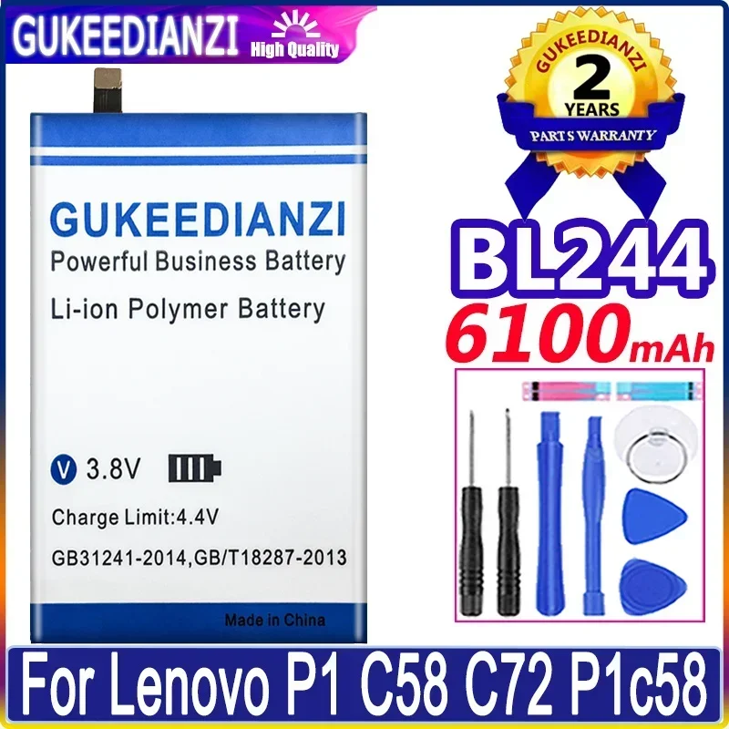 Сменный литий-ионный аккумулятор GUKEEDIANZI для Lenovo 6100 мАч BL244 для Lenovo Vibe P1 P1A42 P1C58 P1C72