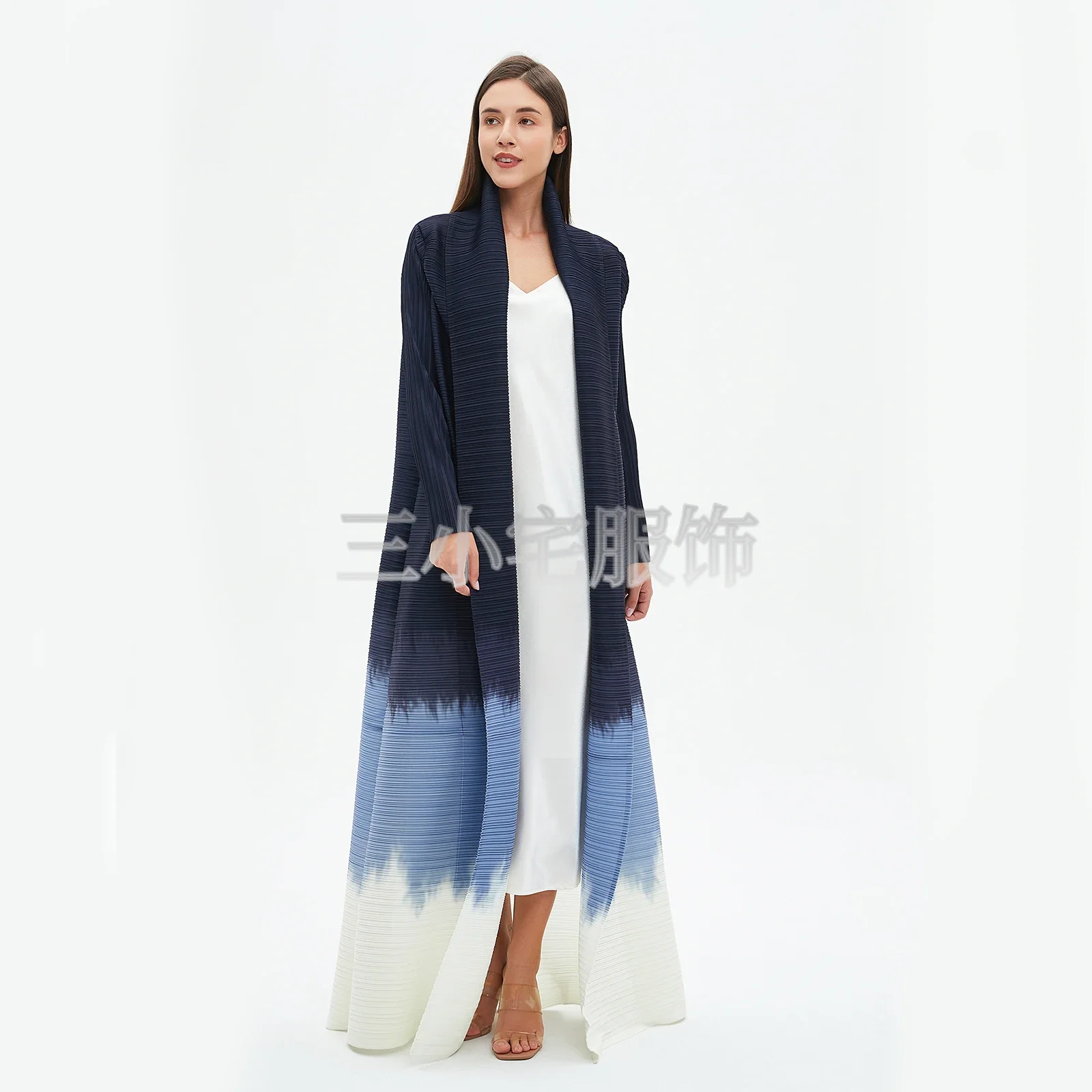 Pleats Robe Long Sleeve Printed Dress Windbreak Women 2024 Winter New Original Designer Abayas Turndown Collar Belted Coats