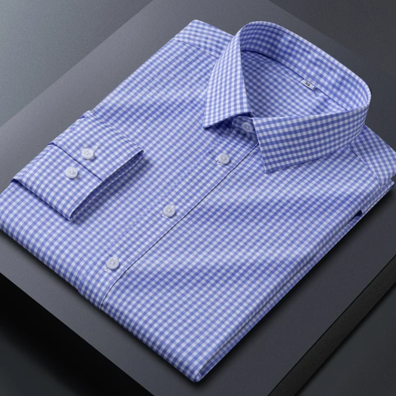 Bamboo Fiber New Classic Striped Plaid Shirt Men Long Sleeve Slim Fit 3xl Business Men's White Dress Shirt Long Sleeve Casual