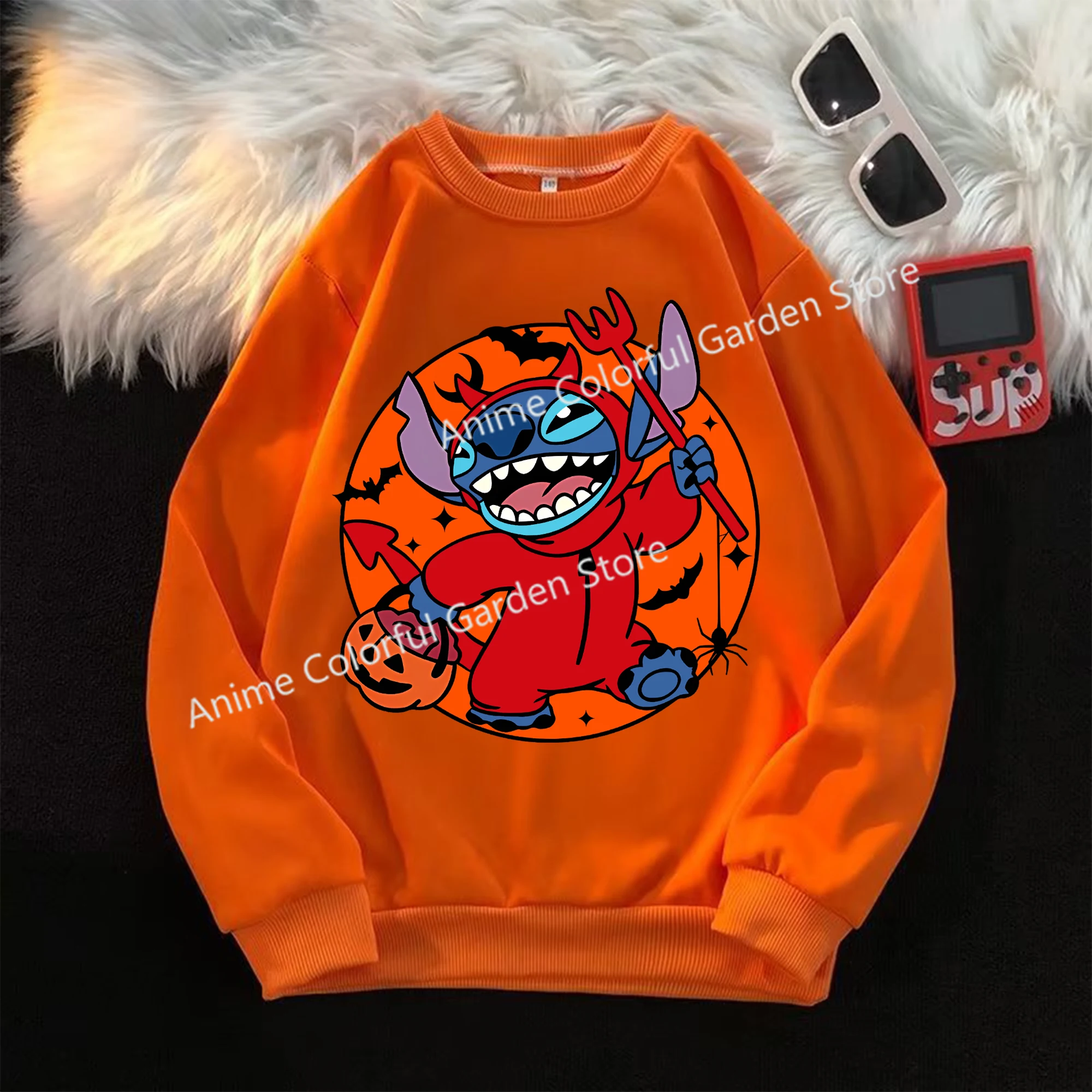 Disney Stitch Halloween Sweater for Children Anime Cartoon Fashion Cute Hoodies Boys Girls Autumn Long Sleeved Tops Kids Clothes