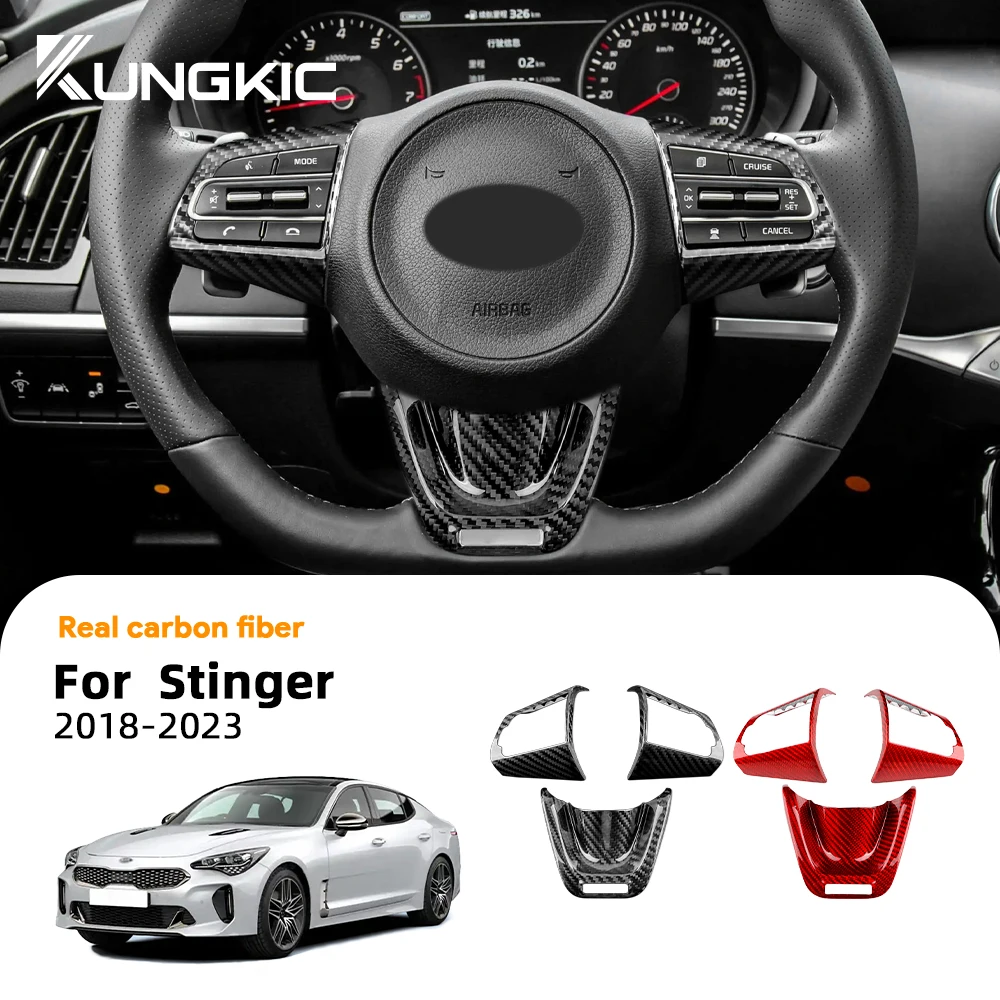 

for Kia Stinger 2018 2019 2020 2021 2022 2023 Car Steering Wheel Panel Real Hard Carbon Fiber Cover Interior Trim Accessories