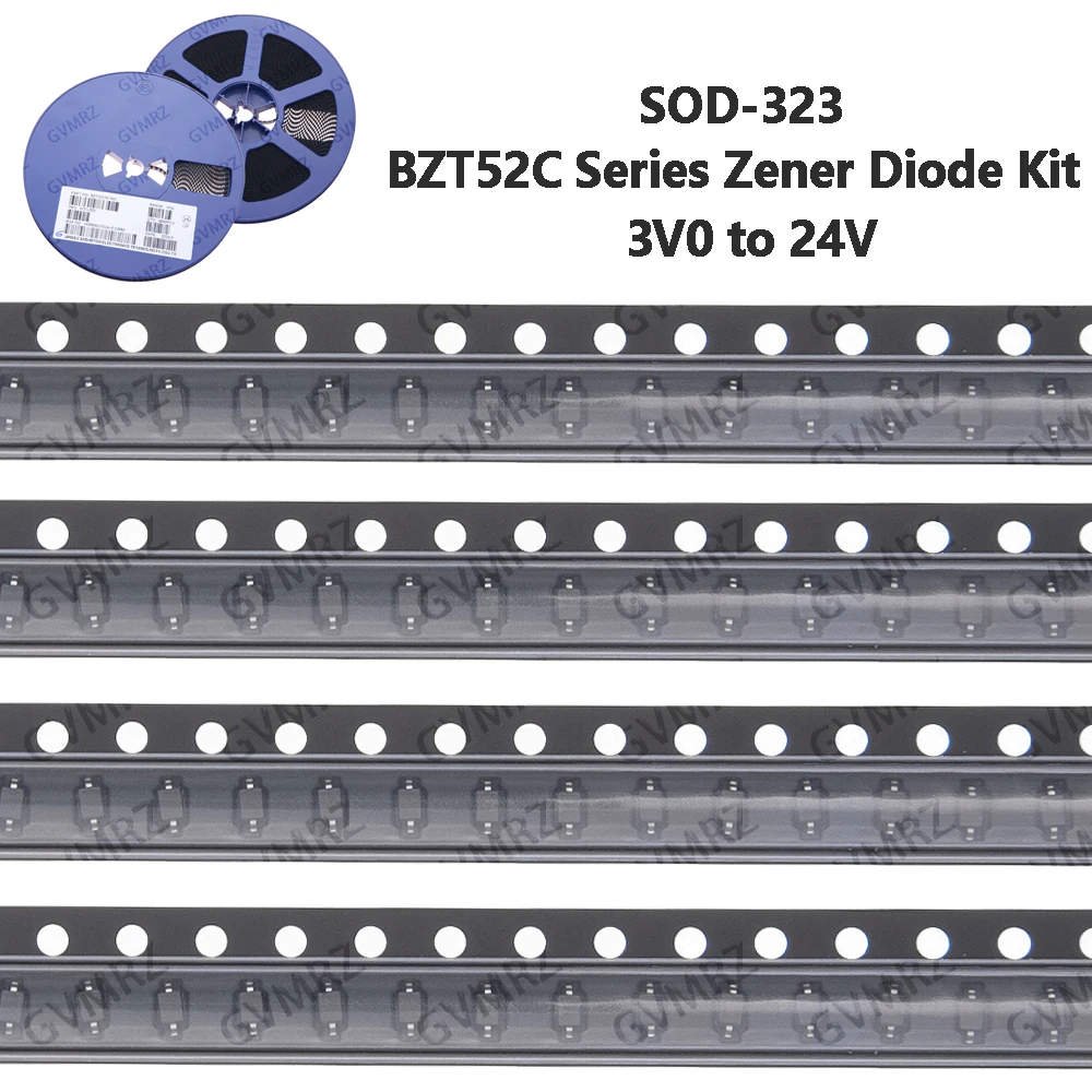3000PCS BZT52C Series Zener Diode Kit 3V0 to 24V SOD-323 SMD Voltage Regulator Diodes Assortment for Electronic Projects