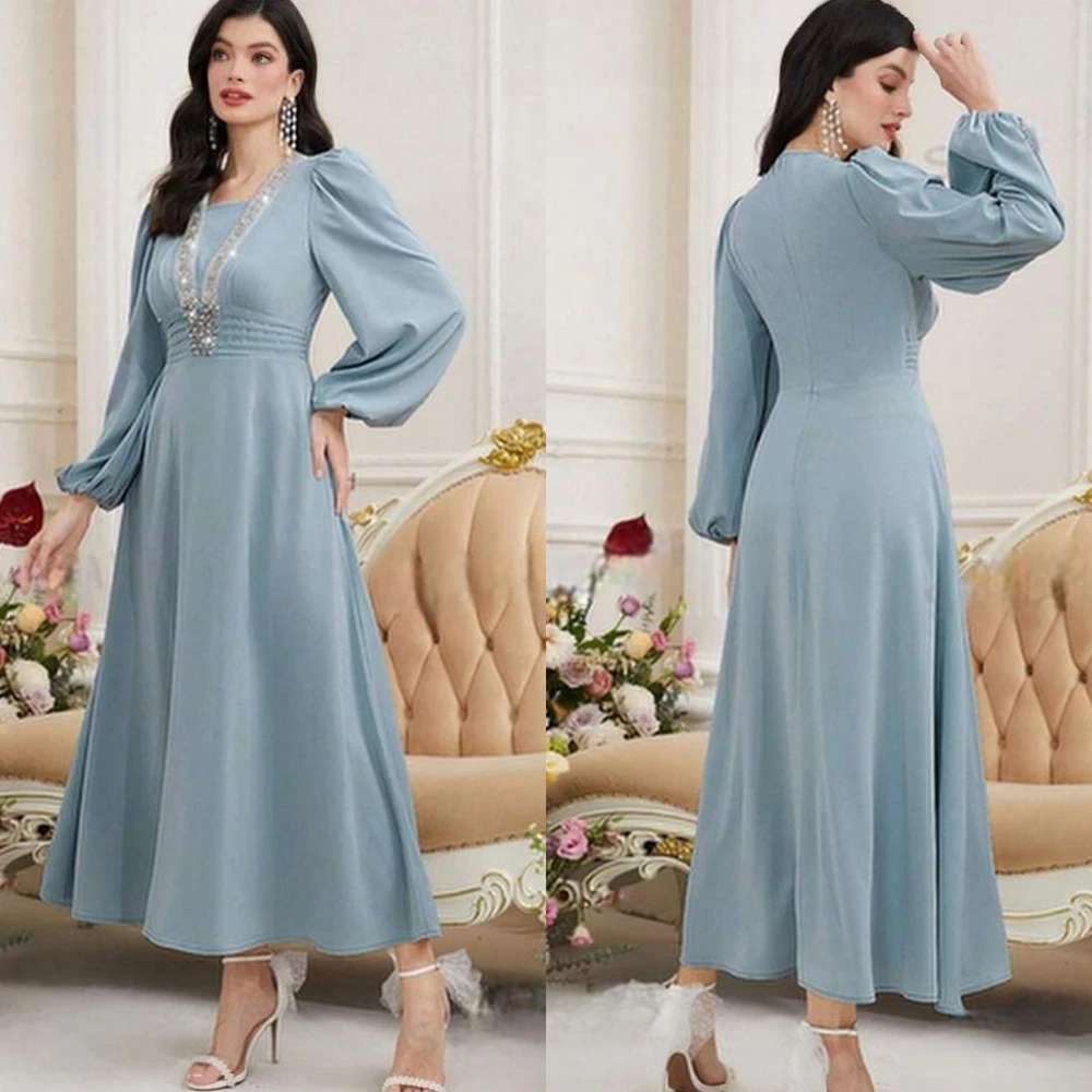 Customized  Jersey Sequined Pleat Christmas Straight V-Neck Bespoke Occasion Gown Midi Dresses