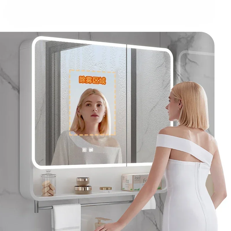 Bathroom Mirror Wall-mounted Nordic Smart Modern Luxury LED Light Fashion Mirror Cabinet Vanity Home Furniture Arredo Bagno