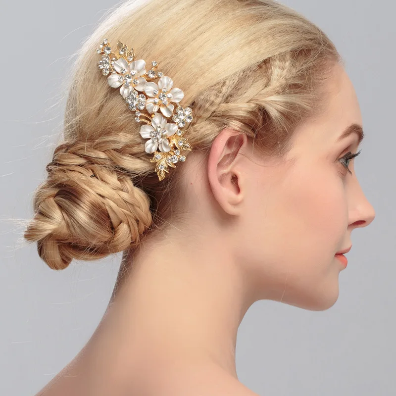 Gold Silber Farbe Luxus Kristall Blume Braut Haar Kämme Mode Braut Haar Schmuck Für Frauen Kopfschmuck Hochzeit Party