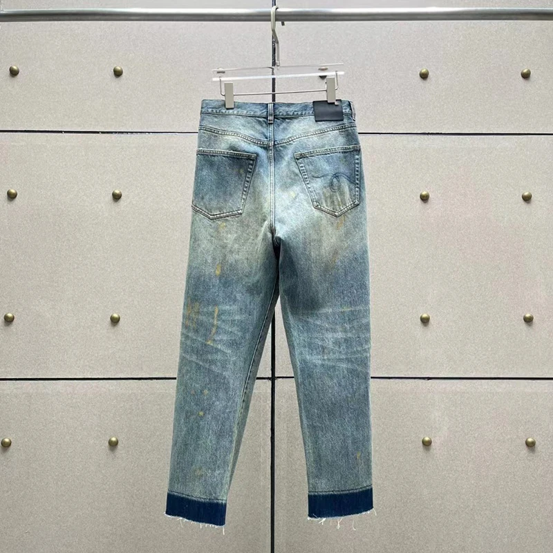 2024 Spring new slouchy hand-painted gold painted ladies jeans fashion cotton nine-minute pants high quality pants y2k