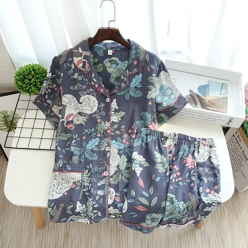 Summer New Women's Pajamas Thin Section Short-sleeved Shorts Large Floral Print Pajamas Home Service Ladies Pajamas For Women