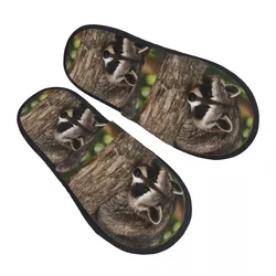 Men Women Plush Indoor Slippers Raccoon On Wood Warm Soft Shoes Home Footwear Autumn Winter 2023