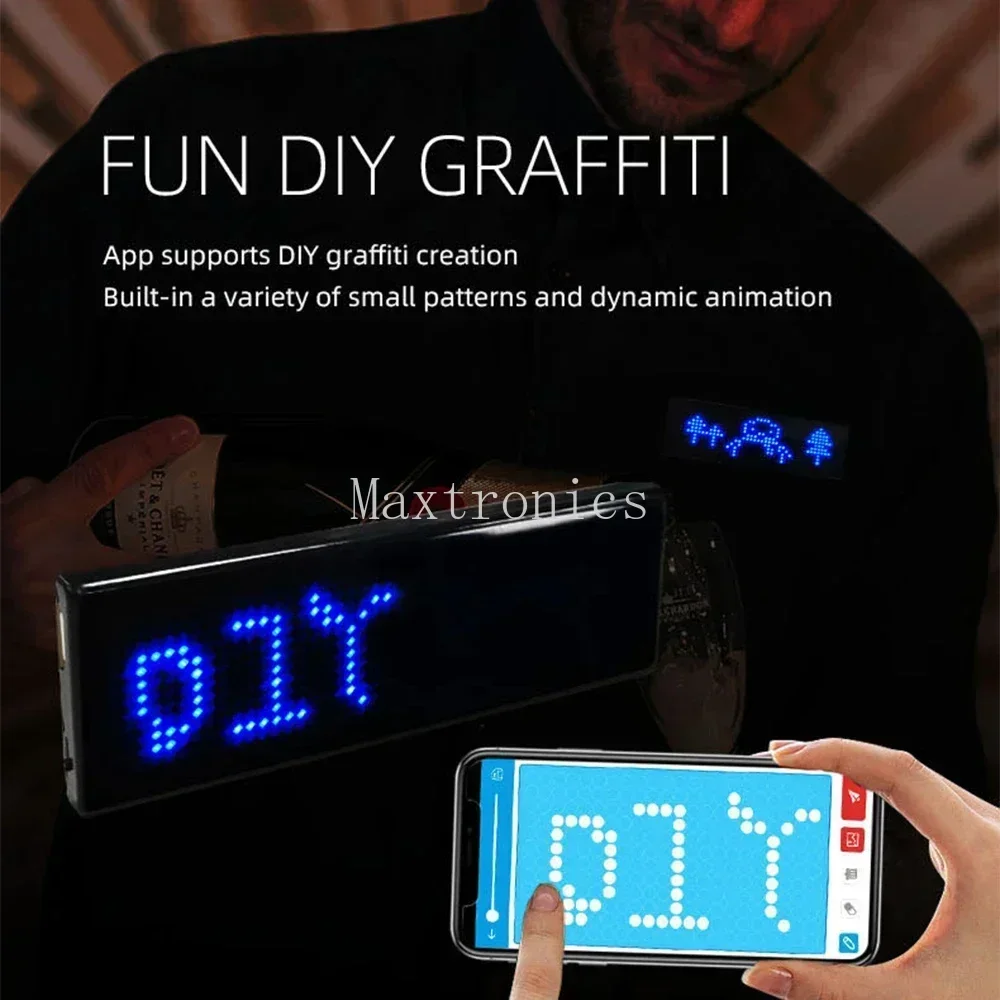 Bluetooth LED Digital Badge USB DIY Multilingual Programmable HD Text Name Badge Scrolling LED Tag Sign Module Display Light