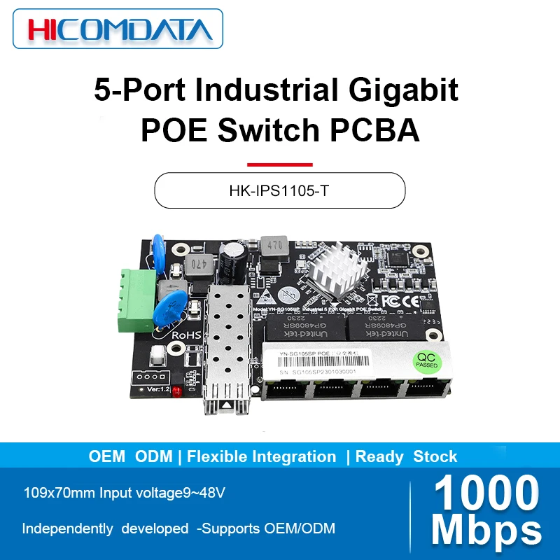 HICOMDATA 5-port Gigabit POE Switch PCBA Module Industrial grade Optoelectronic Switch Motherboard Supports 802.3AF/AT