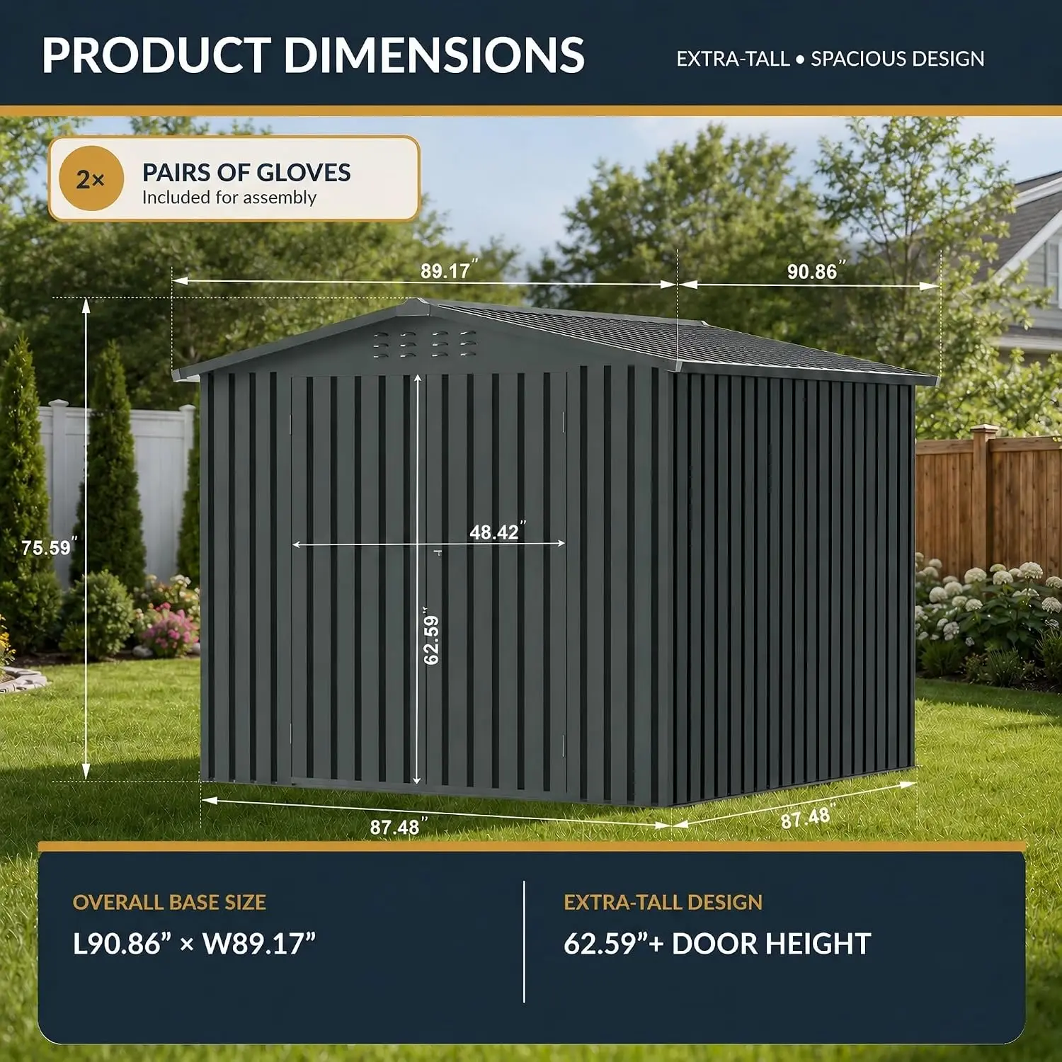 8x8 FT Metal Storage Shed with Lockable Doors & Upgraded Frame, Garden Shed with Sloped Roof for Backyard, Dark Gray, Customized