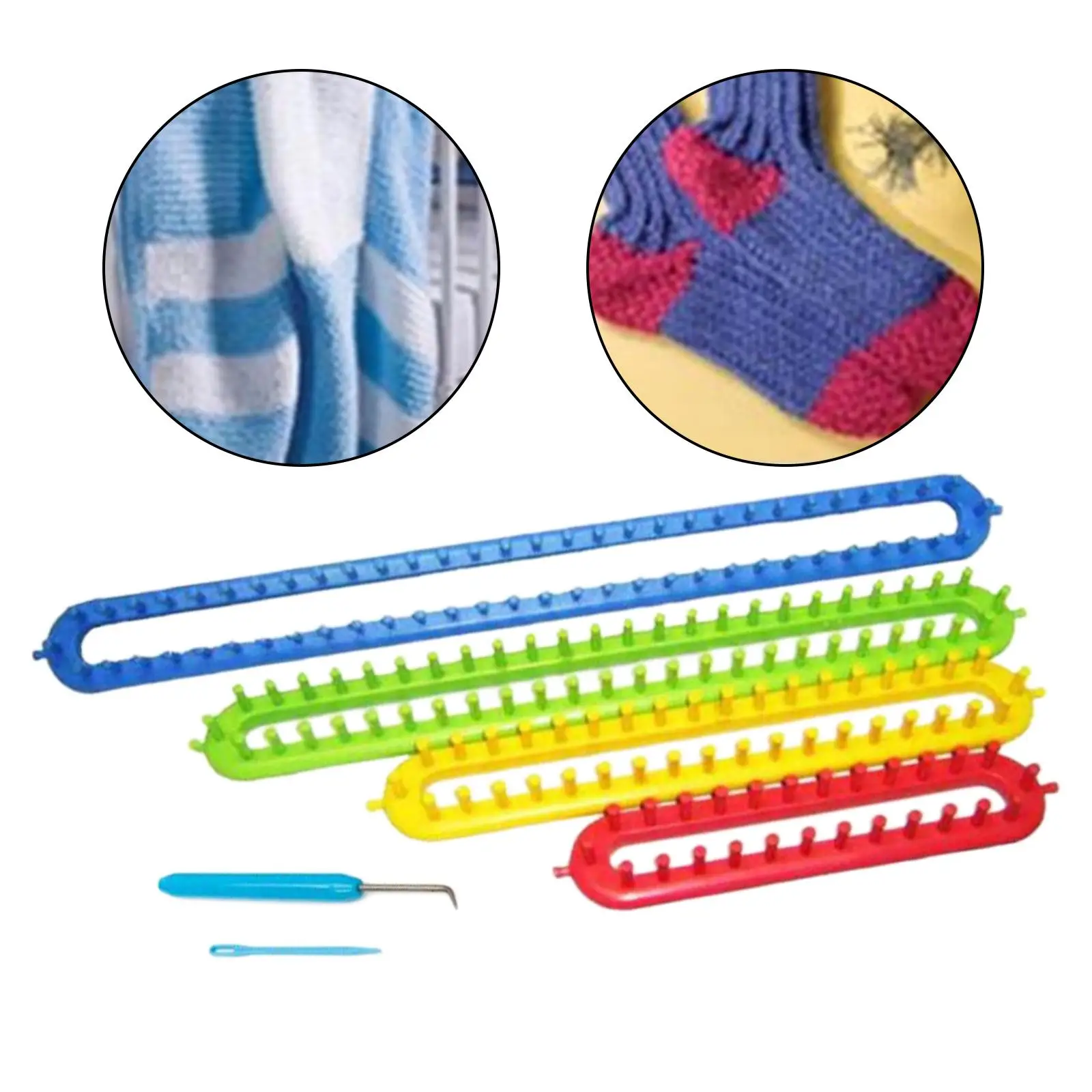 Long Knitting Loom Set with Crochet Hook and Sewing Tools for Shawl Hat Yarn Cord Knitter Braiding Tool