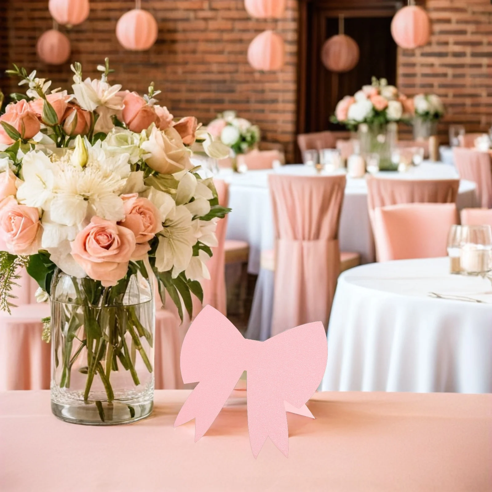 

50Pcs Wedding Table Name Cards with Pink 3D Bow Elegant Blank Place Cards for Handwritten Guest Names Suitable for Engagement
