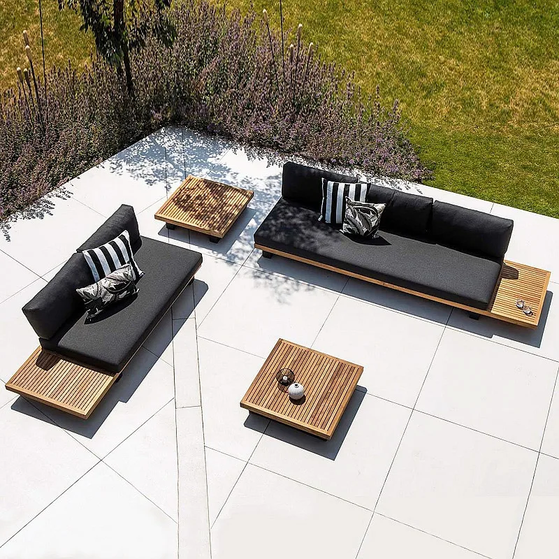 2024 New Product Teak Table With Outdoor Sofa Set Leisure Villa Courtyard Garden Furniture