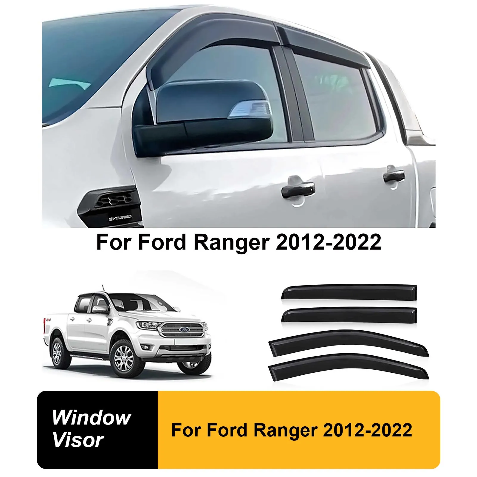 1 Set Sun Rain Guard Protector Window Visor Weathershield For Ford Ranger 2012-2022  Wildtrak Double Cabin 4X4 Car Accessories