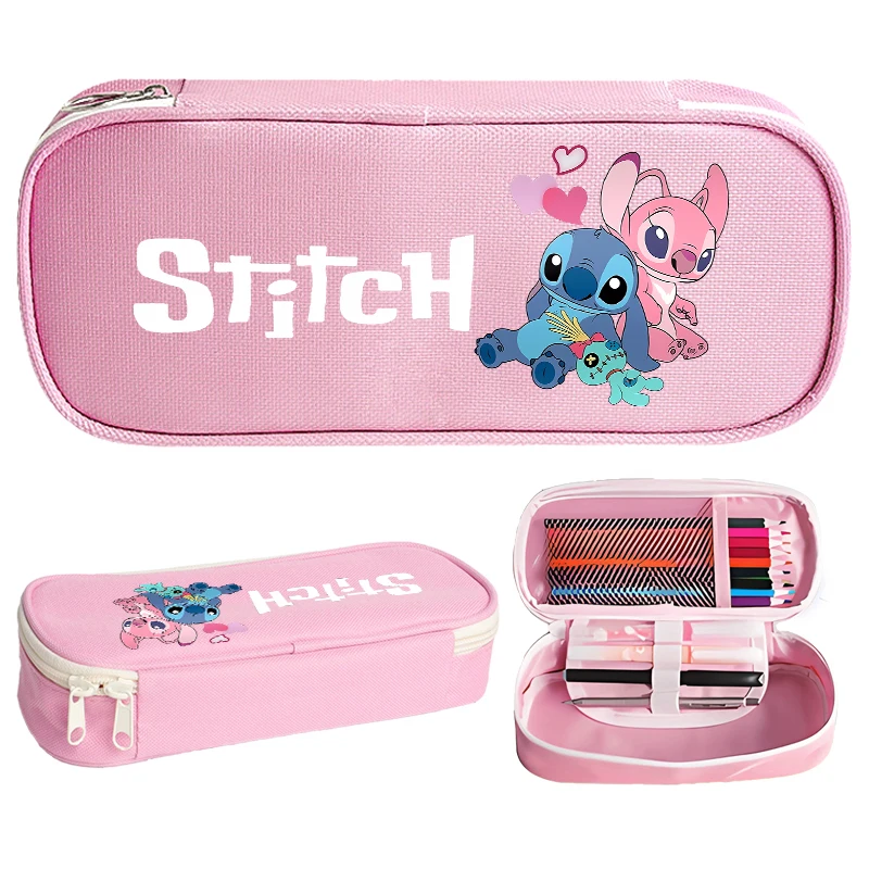 Stitch Disney Kids Print Pencil Box Stationery Penbag Pencilcase Oxford Cloth Student Supplies Cartoon Anime Boys Girls Gifts