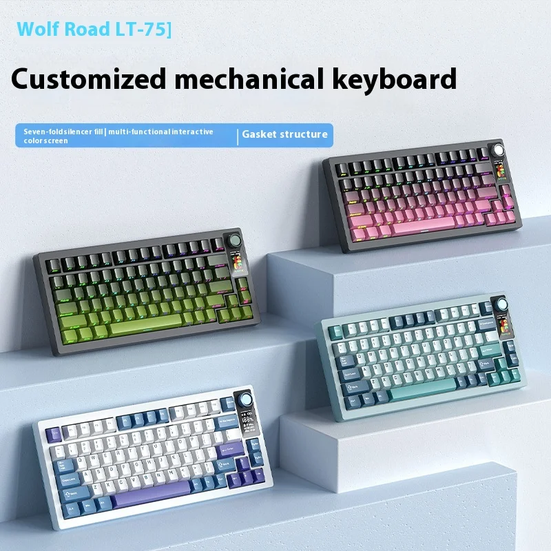 Langtu Lt75 Mechanical Keyboard Wireless Tri Mode Smart Screen Multi Functional Knob Hot Plug Rgb Customized Gaming Keyboard