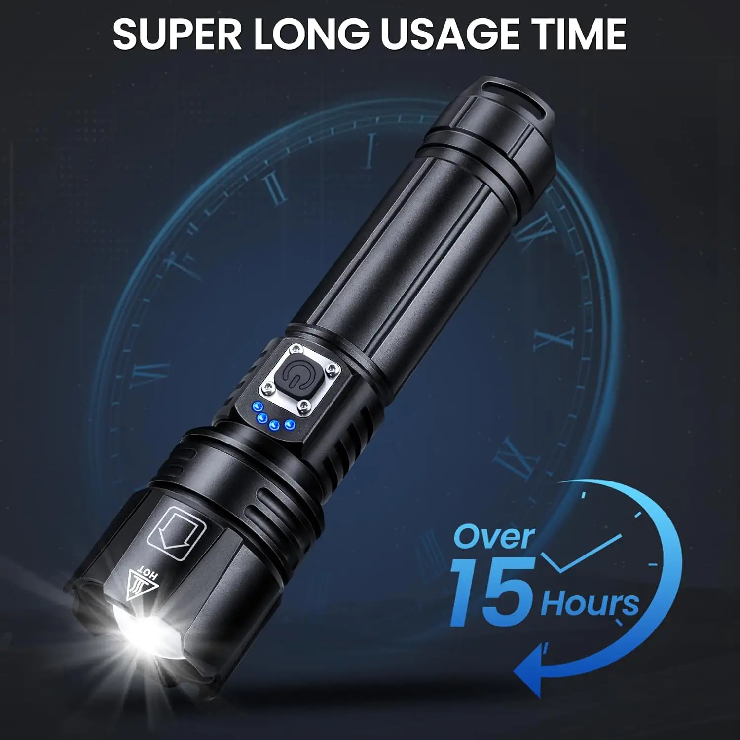 99,000 Lumen Rechargeable LED Flashlight, 5 Modes, 15H Runtime, Waterproof, High Brightness for Camping & Home