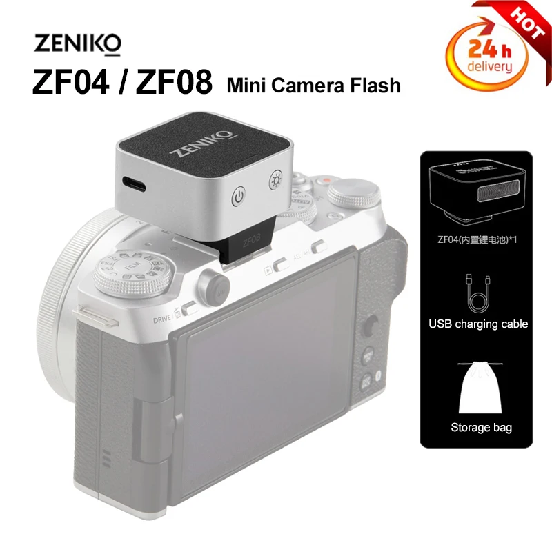 ZENIKO ZF04/ZF08 Mini Rechargeable Camera Flash Light Speedlite for Fuji XT5 XM5 X100, Sony ZVE10 A7M4, Nikon ZFC Z30, Canon R8