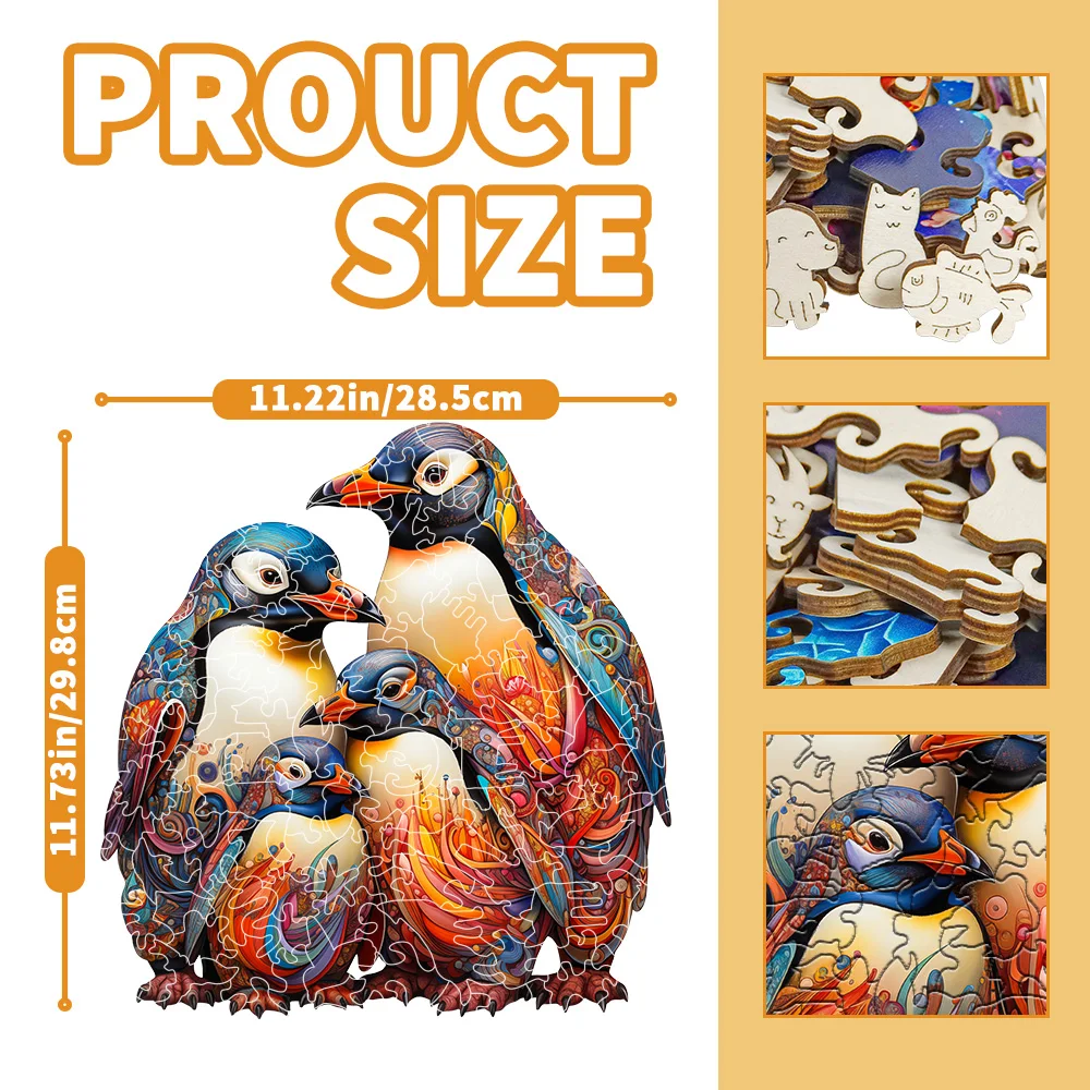 Puzzles en bois pingouin et animaux pour adultes et enfants – Jouets éducatifs de forme unique, cadeaux d'anniversaire et jeux familiaux