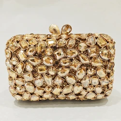 Silver/Gold/Blue Stone Evening Bag Clutch Wedding Bag Luxury Crystal Bridal Prom Handbags Dinner Banquet Women Clutches Bags