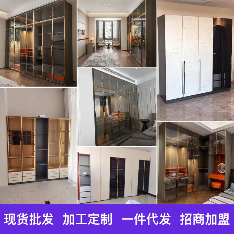 Swing door wardrobe bedroom special locker rack advanced gray color scheme to top wardrobe free delivery