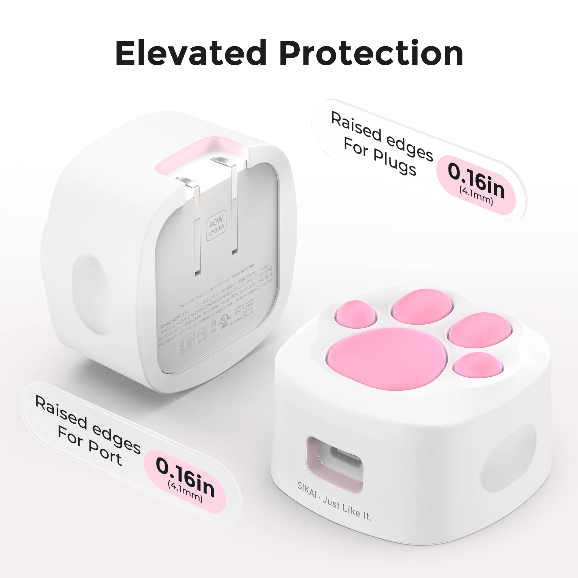 Charger Protective Case for Apple 40W Adaper Cute Cat Paw Design Premium Silicone Anti Scratch & Shockproof