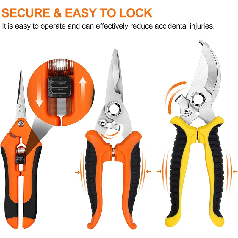 2 3PCS Pruning Shears Garden Shears Set Stainless Steel Pruning Shears For Clippers Gardening Tools Scissors with Soft Grip Hand