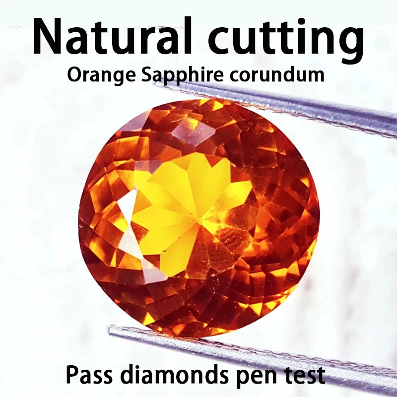 Natural cutting orange Sapphire Round Synthetic corundum Pass diamonds pen test Gemstone stones