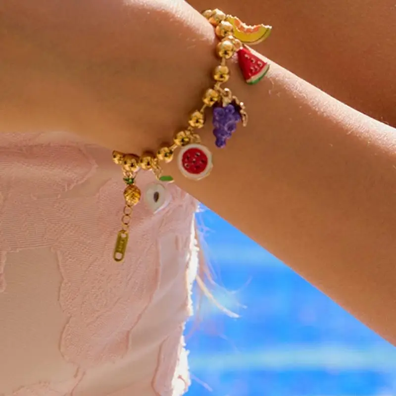 31BF Fashionable Fruit Charm Necklace Bracelet Adjustable Chain Jewelry for Daily Outfits Or Special Occasions