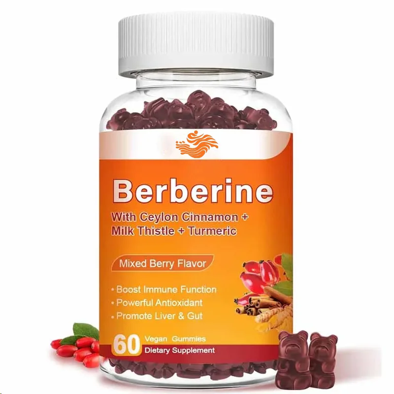 Berberine Gummies 1500 มก. ประกอบด้วยอาหารเสริมซีลอนอบเชยและ Milk Thistle ผสมรสเบอร์รี่สําหรับ 60 แคปซูล