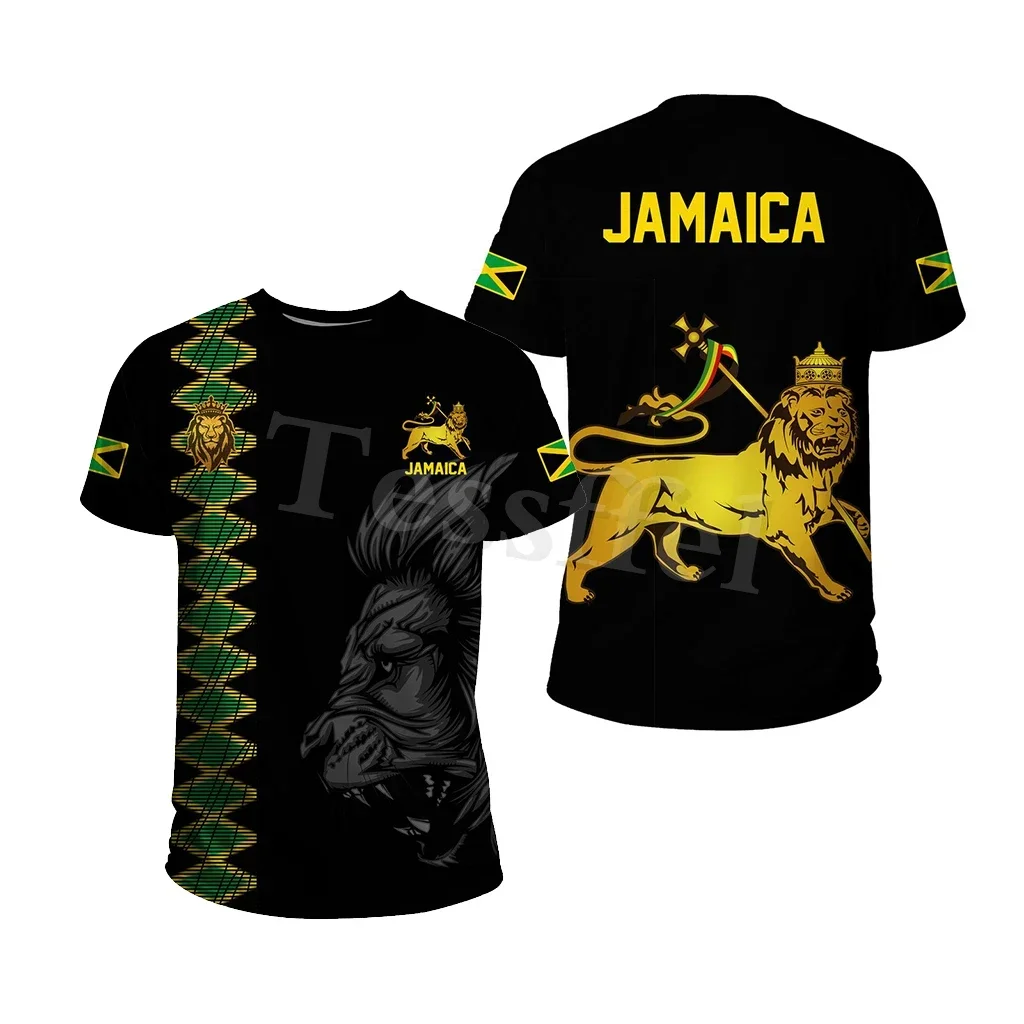 Jamaica Lion Emblem Summer New Fashion 3D Printed Top T-shirt Men and Women Can Be Large Size Loose Fashion Short Sleeves