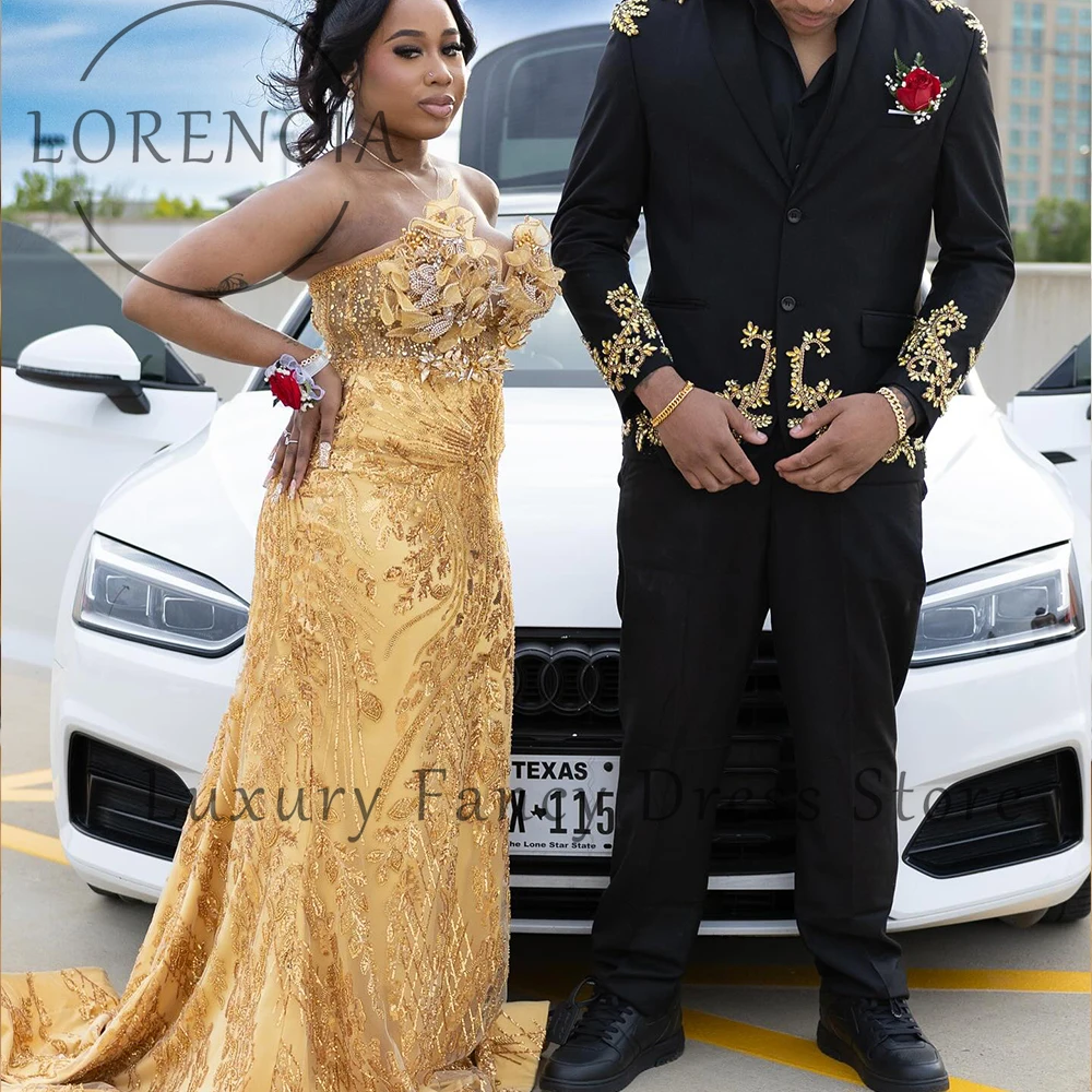 セクシーなフラワークリスタルプロムドレス2025ストラップレスマーメイドウェディングパーティガウンカスタマイズノースリーブドレスロングフィエスタ