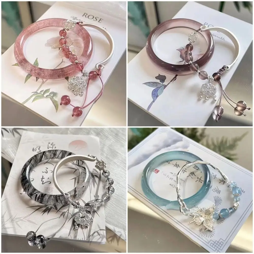 2Pcs/Set New Crystal Glass Beaded Bells Bangle Retro Tassel Fox Bracelet Chinese Style Chain Bracelet Jewelry Accessories Gifts
