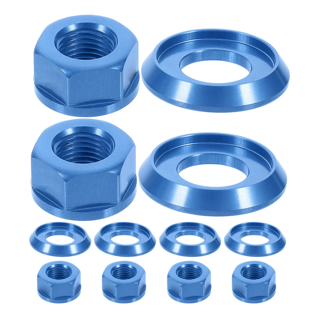 

6pcs Bicycle Hub Nuts Aluminum Alloy Blue Rear Axle Nut Flange Design For Fixing Gear Bikes Bike Wheel Fastener Set Cycling