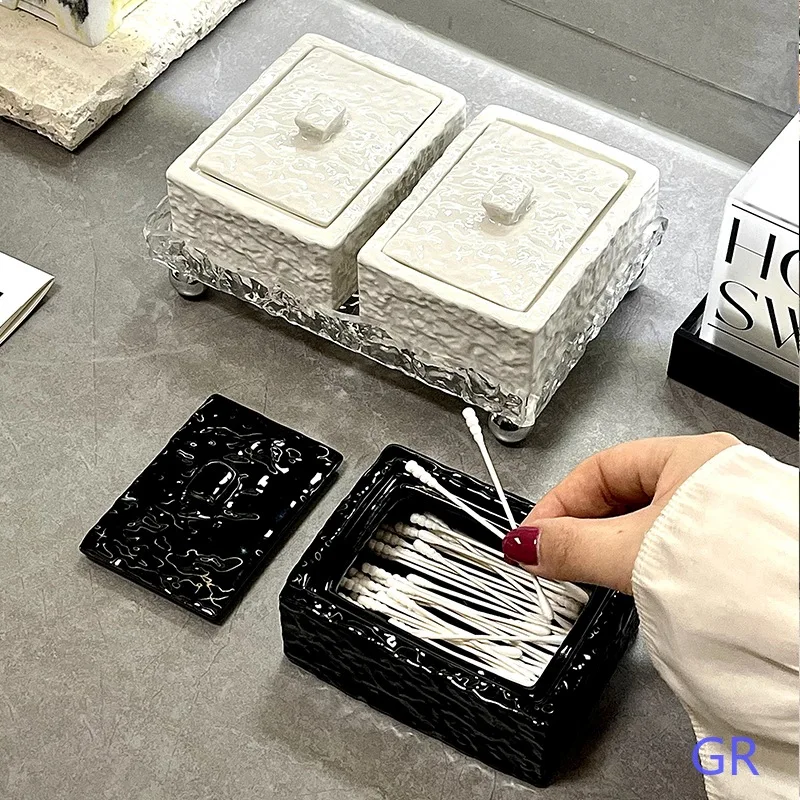 Advanced Ceramic Cotton Swab Box Home Creative Multifunctional Dustproof Toothpick Floss Holder