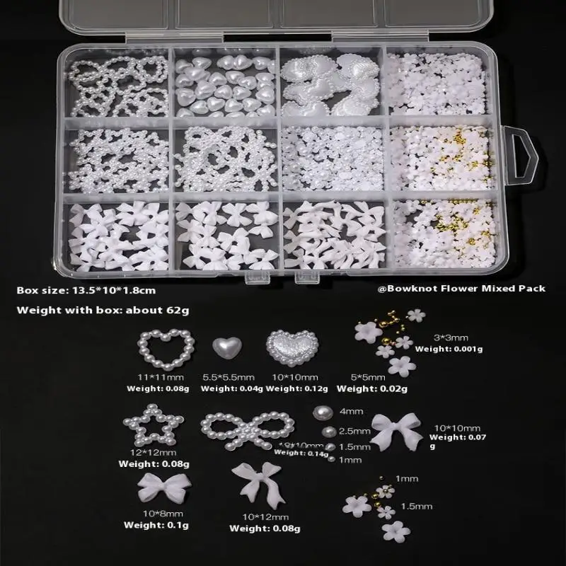 12 rejillas de resina con lazo, flores, diamantes 3D para uñas, Kit de gemas para uñas de fondo plano, dijes para decoración de uñas, accesorios de manicura DIY, gemas para uñas