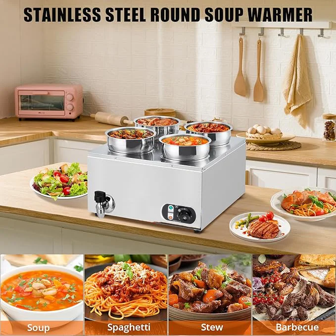Commercial 4L Stainless Steel Electric Bain Marie Food Heater 1500W 4 Pots Chocolate Melting Furnace for Hotel & Restaurant Use