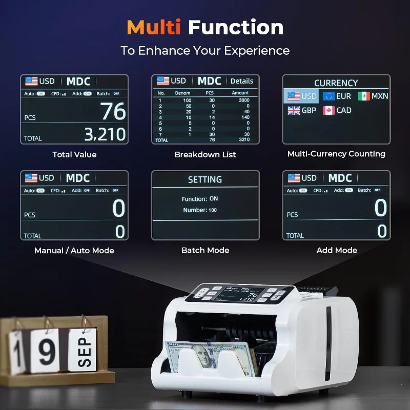 IMC09 Mixed Denomination Currency Counter, Value Counting, UV/MG/IR/MT Bill Counter, Currency Counter with 3.5 Inch TFT Display image 4