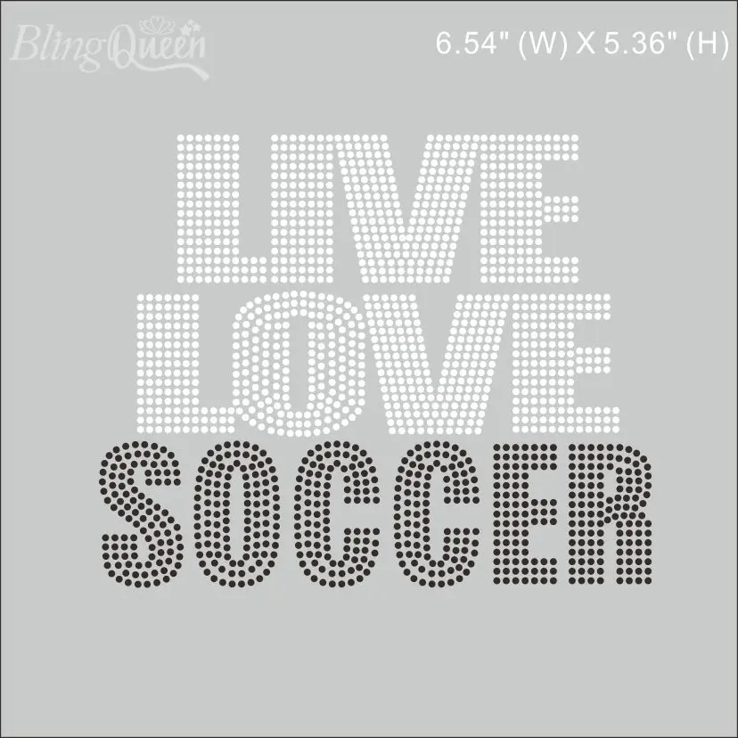 

BlingQueen-Crystal Rhinestone Iron On Hot Fix Appliques, Live Love Soccer Design, 25Pcs Lot