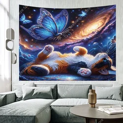 Cute Cat Tapestry Boho Butterfly Wall Tapestries Psychedelic Starry Sky Tapestry Wall Hanging for Kawaii Room Decor Sofa Blanket