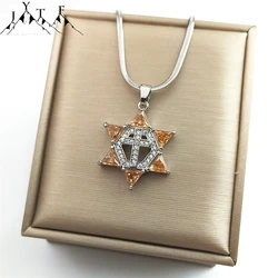 Magen Star of David Hexagram Cross Necklace for Women Men Stainless Steel Clavicle Chain Shiny Zircon Necklaces Jewelry NTPS05