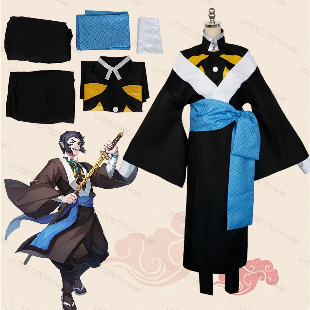 

Anime Demon Killer Cosplay Costumes Inatama Kaigaku Cosplay Costume Japanese Kimono Style Bathrobe Cloak Adult Man Suit