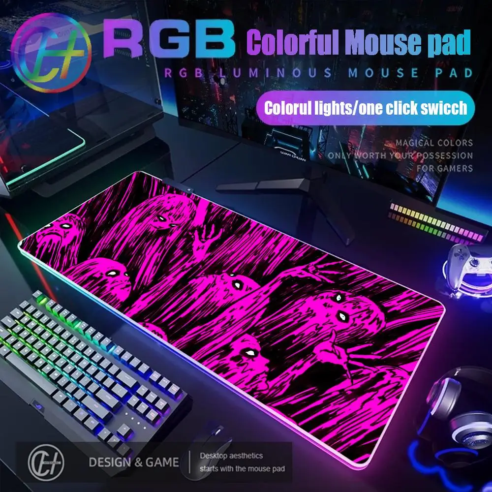 

HYBXAXC Black & White Mouse Pad Tomie Junji Ito Mouse Pad RGB Gaming Mouse Pad Desk Mat HD Gamer Large LED Light XXL