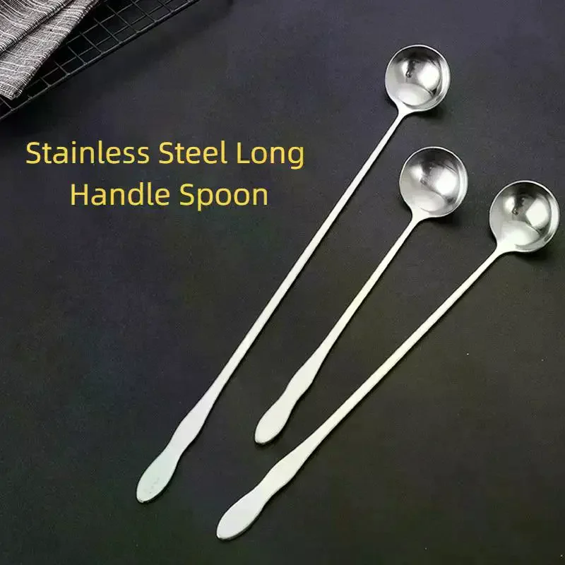 Long Handle Stir Spoon For Cocktails, Ice Coffee, And Tea - Mixing Spoon With Easy Grip Handle Stainless Steel