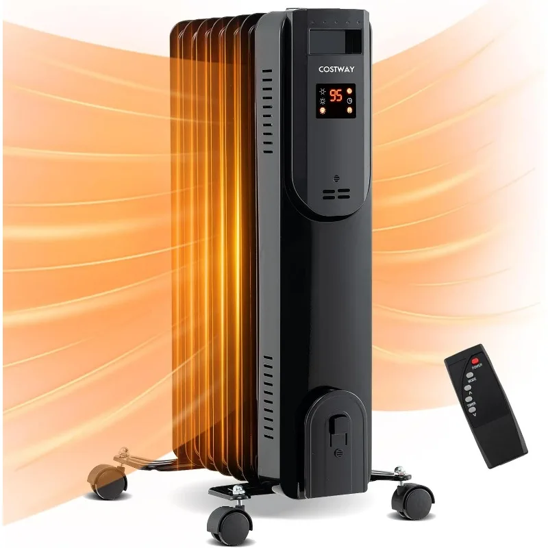 Oil Filled Radiator Heater, 1500W Electric Radiant Space Heater with Adjustable Thermostat, Overheat & Tip-Over Protection